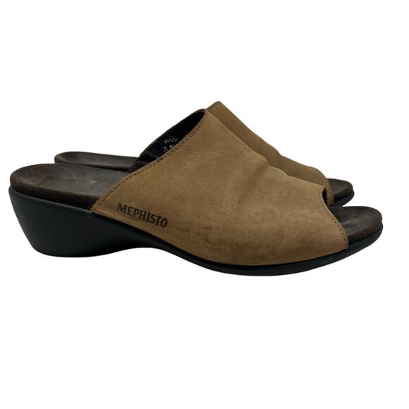 Mephisto Genuine Leather Slide Comfort Sandals In Beige 38/8 - Picture 2 of 8